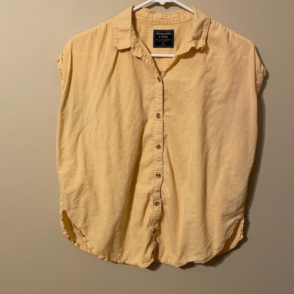 Abercrombie & Fitch Tops - 𝅺abercrombie & Fitch Tie Front Yellow Stripe Poplin Shirt. Size Medium